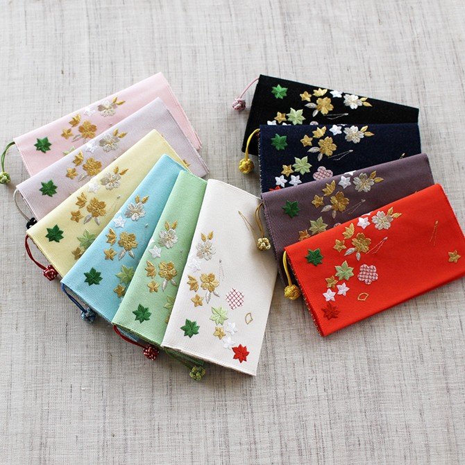 小銭入れ付財布(両面刺繍)【花づくし】