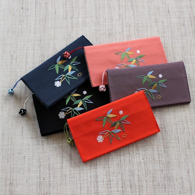小銭入れ付財布(両面刺繍)【笹に雪輪】