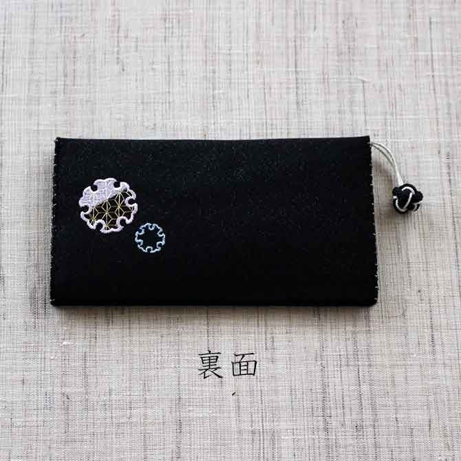 小銭入れ付財布(両面刺繍)【笹に雪輪】