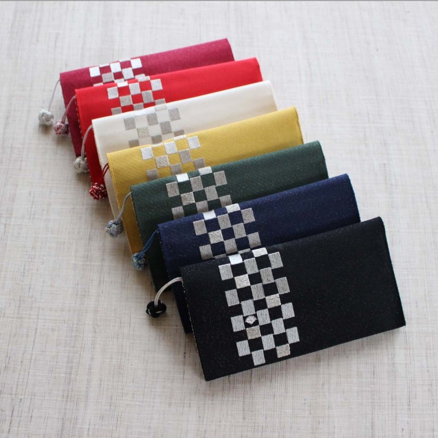 小銭入れ付財布(両面刺繍)【市松】
